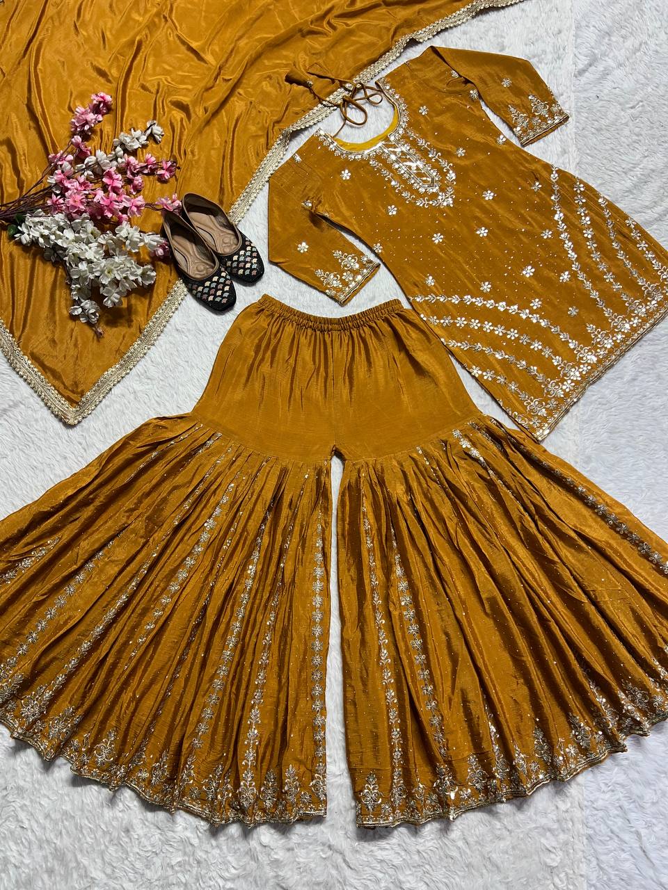 Bespoke Amber & Silver Haldi Ensemble